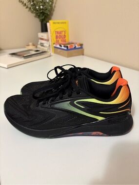 Reebok Nano X5 Edge W8/M7 Black Athletic Shoes with Neon Green & Orange Accents